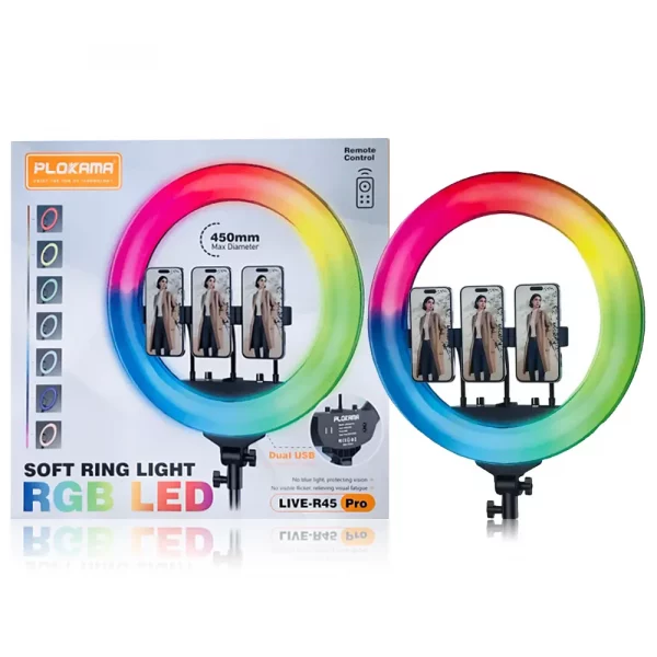 PLOKAMA LIVE-R45 Pro 18 inch 45CM Soft LED RGB Ring Light – Black