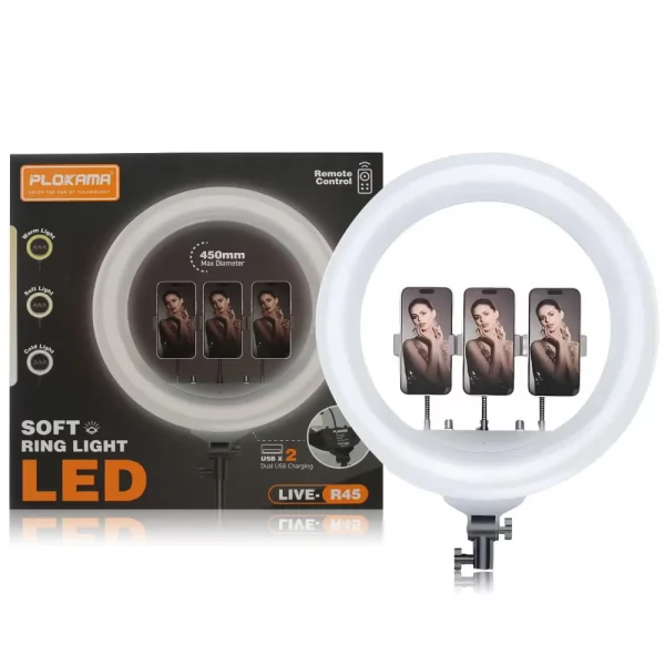 PLOKAMA LIVE-R45 18 inch 45CM Soft LED 3 Colors Ring Light – Black