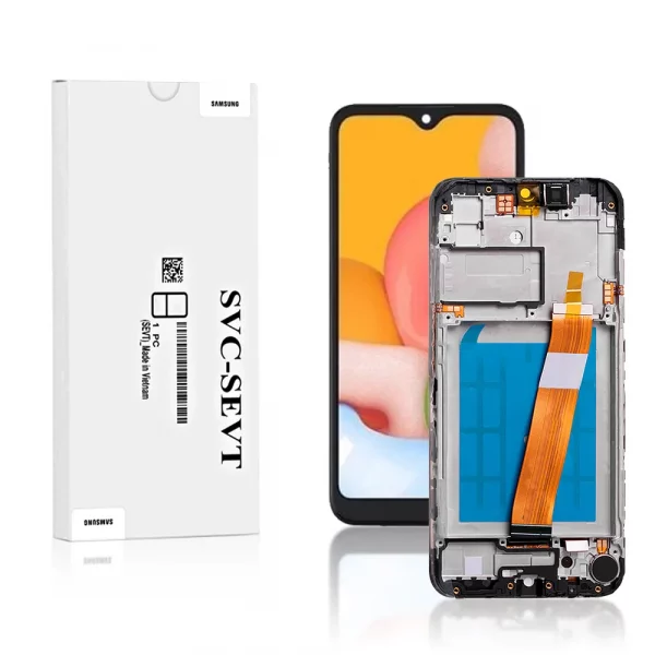 Genuine LCD Screen For Samsung Galaxy A01 (A015F) With Frame and Touchpad – Black  (GH81-18209A)