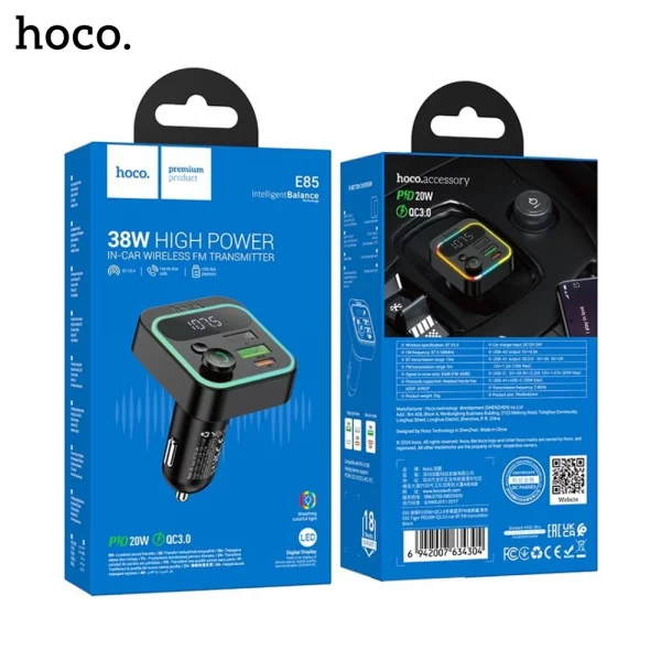 HOCO E85 Tiger PD20W + QC3.0 Car Charger With Wireless BT FM Transmitter