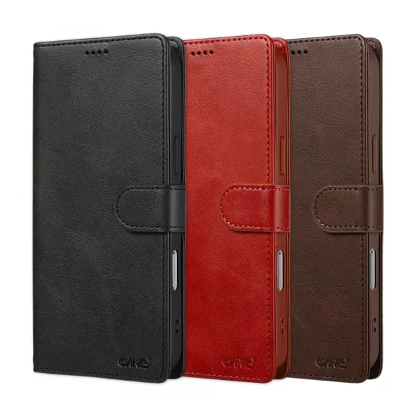 ANG Premium Leather Book Case For iPhone 17