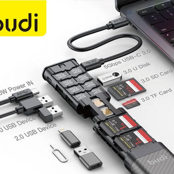 budi - 7 in 1 HUB USB - C3.0 CARD READER MULTIFUNCTION STORAGE STICK