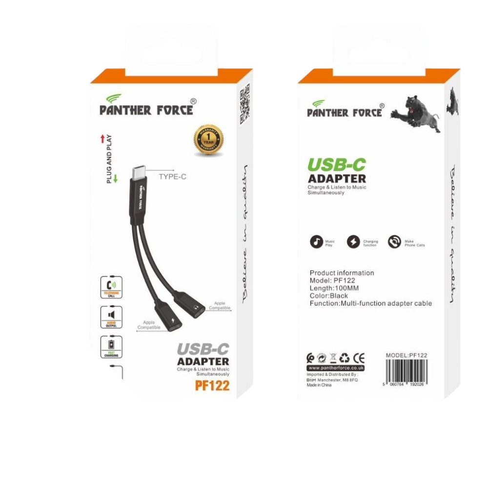 PF122.png PF122 - Panther Force USB-C Adapter - Fast Charging & High-Speed Data Transfer - Image 1