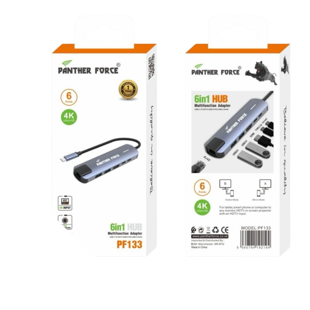 PF1331.png PF133 - Panther Force 6-in-1 Hub Multi Functional Adapter Versatile Connectivity - Image 1