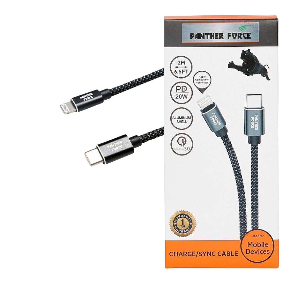 PF1741.png PF62- Panther Force USB-C to Apple Compatible Cable - Fast Charging and Data Transfer - Image 1