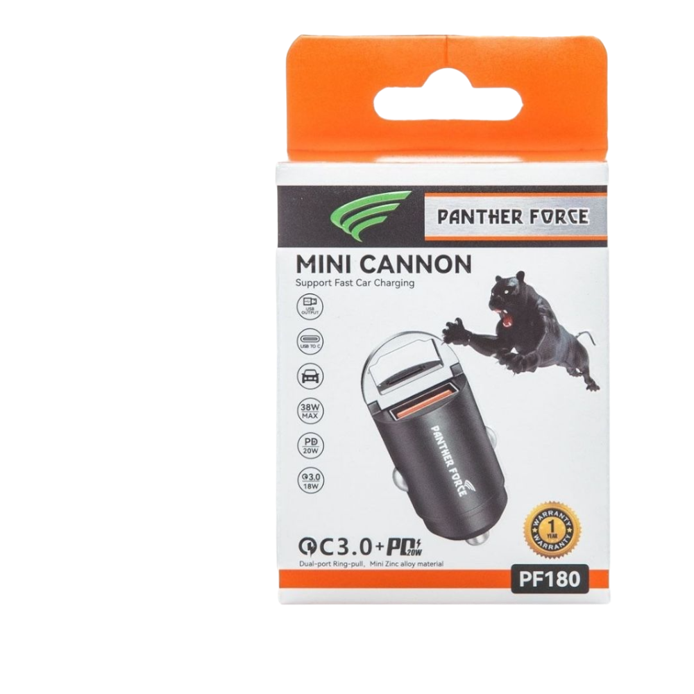 PF1801.png PF180 - Panther Force Mini Car Charger – Type-C + USB-A | 20W Fast Charging | Dual Ports - Image 1