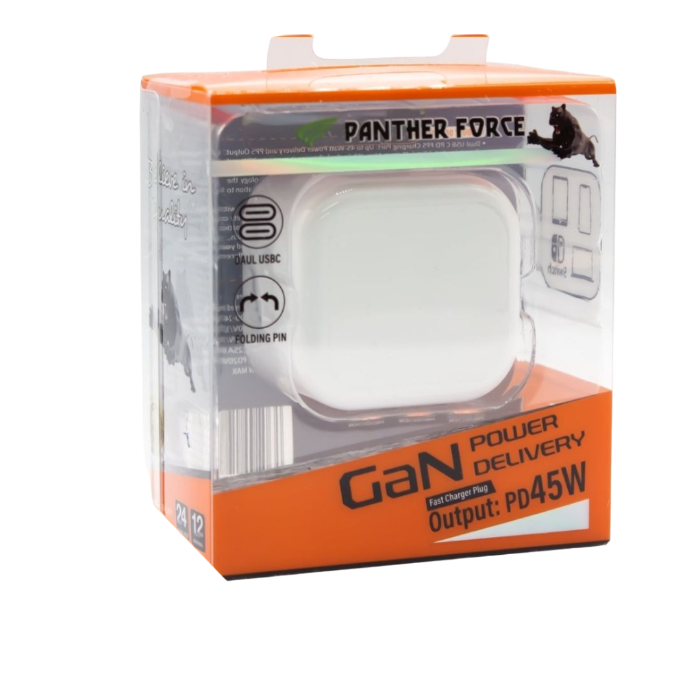 PF1991.png PF199 - Panther Force 45W Folding Plug (2× USB-C Ports) – Fast Charging - Image 1