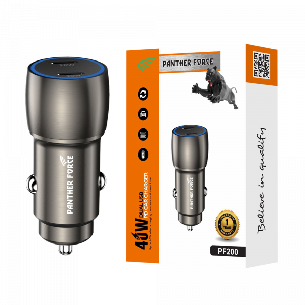 PF200 - Panther Force 40W Car Charger – Dual USB-C Ports