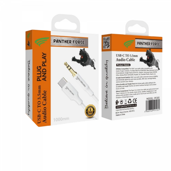 PF205 - Panther Force Type-C AUX - Extended Length for Convenient Charging
