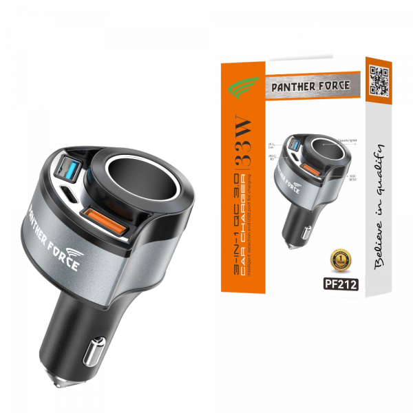PF212 - Panther Force 4-in-1 Car Charger – Fast Charging | Dual USB Ports
