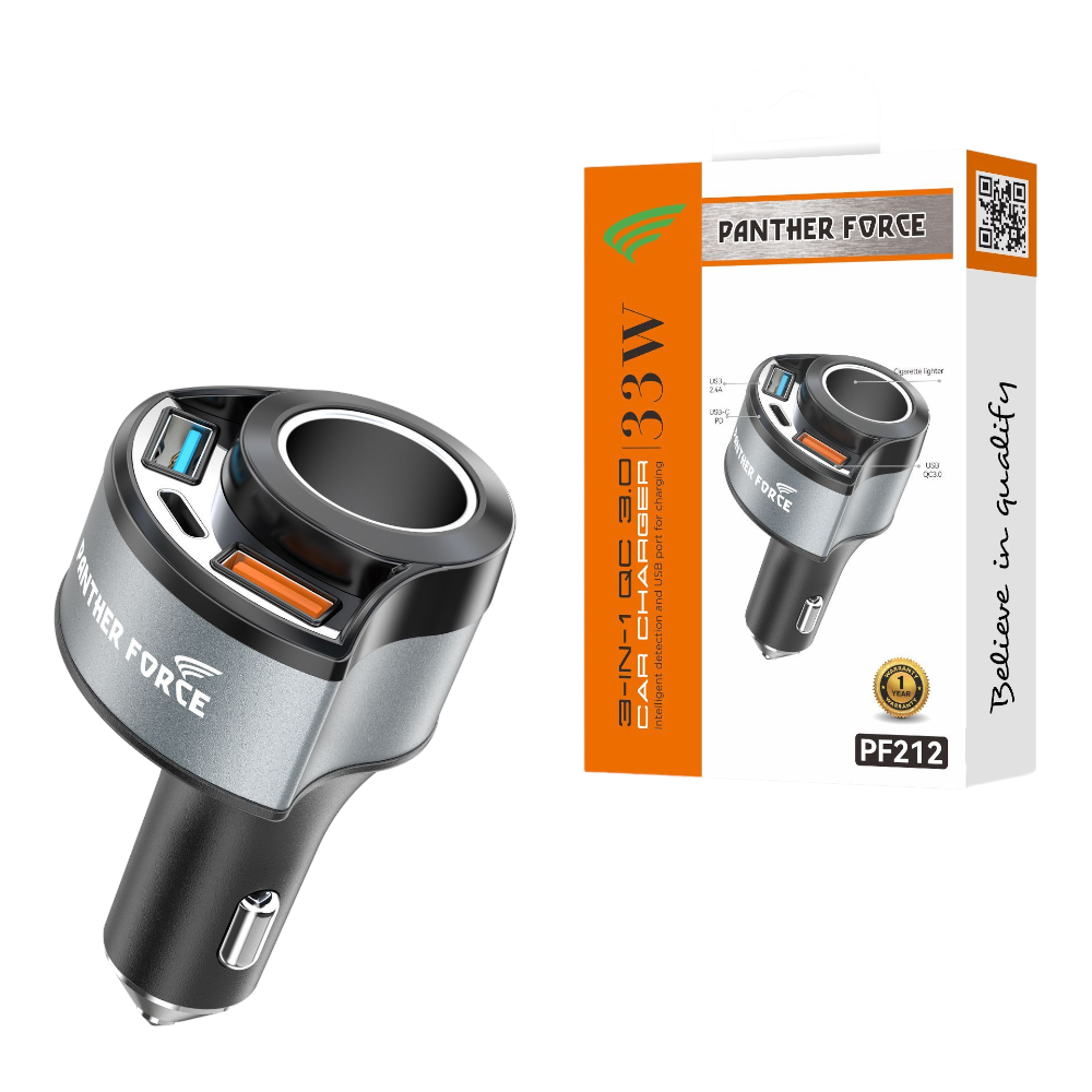 PF2121.png PF212 - Panther Force 4-in-1 Car Charger – Fast Charging | Dual USB Ports - Image 1