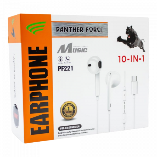 PF221 - Panther Force C-Type Handsfree – USB-C Wired Earphones | High-Quality Sound