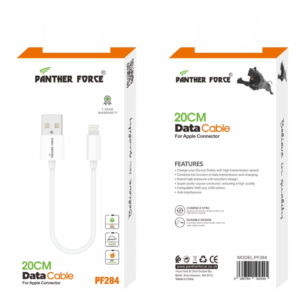PF2842.png PF284- Panther Force 20cm Data Cable Apple Connector - Fast Charging and Data Transfer - Image 1